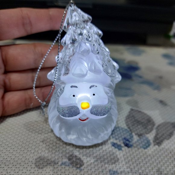 Clear White Santa Claus Lights Up Ornament Battery Operated Ornament - Picture 1 of 8